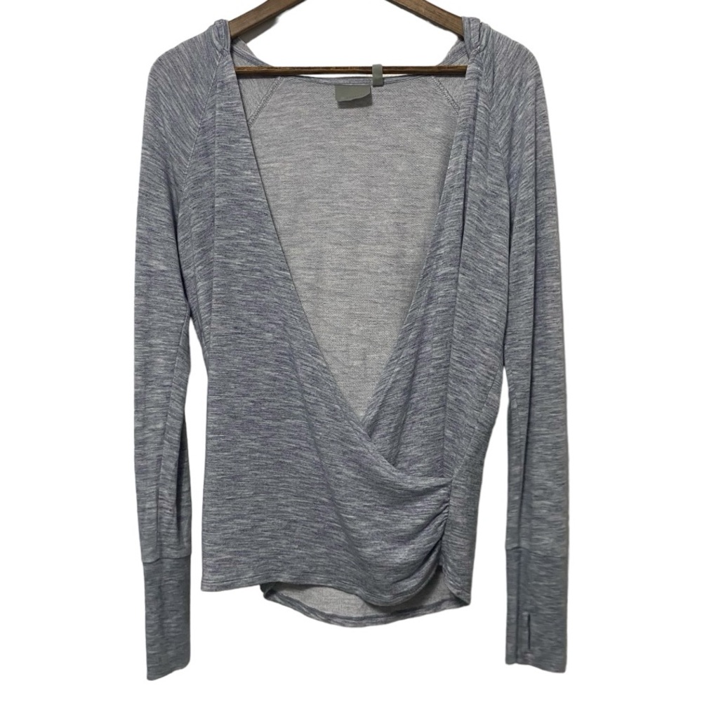 Athleta Front Wrap Hoodie Long Sleeves Women's Size Small Spacedye Blue Gray